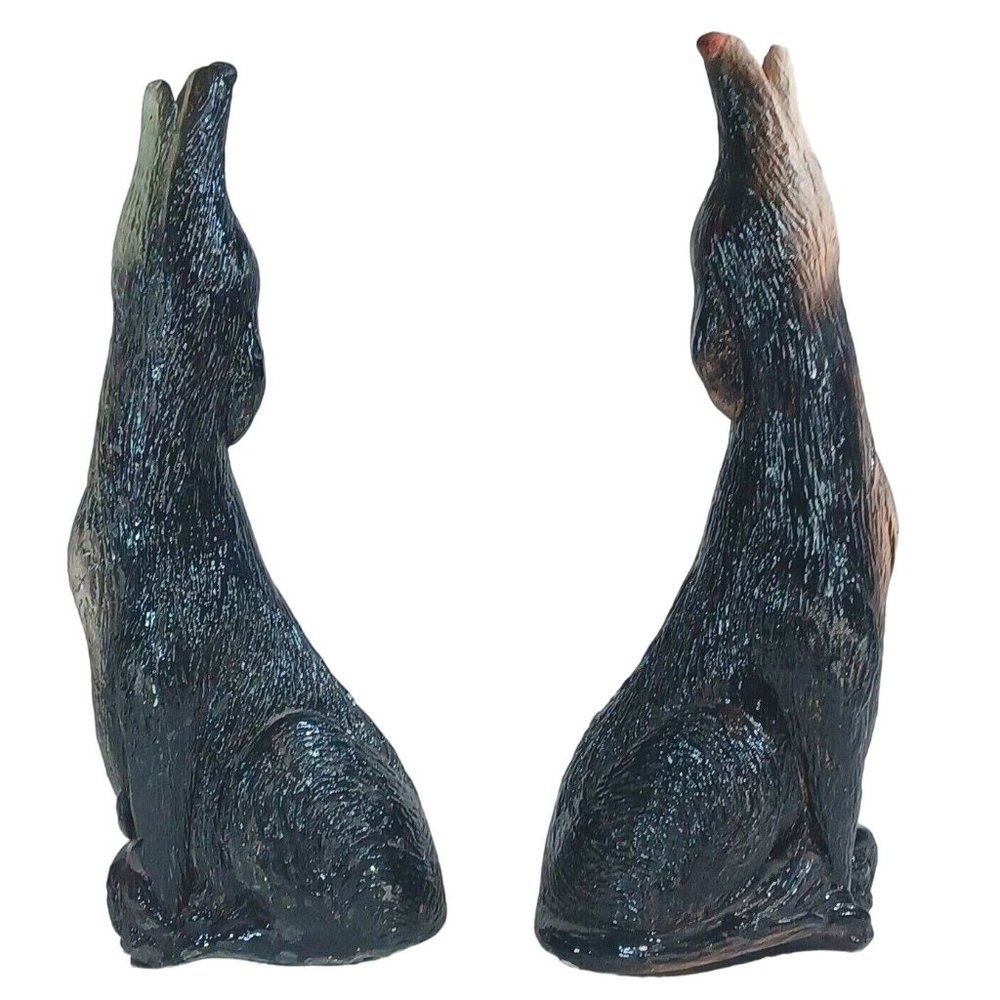 2 Vtg 14" 1950s Howling Coyote Pottery Indoor Outdoor Sculpture Statues Bookends - Picture 2 of 9